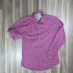 Twillory Performance Dress Shirt Mens 15.5 32/33 Trim Fit Red Navy Gingham Check